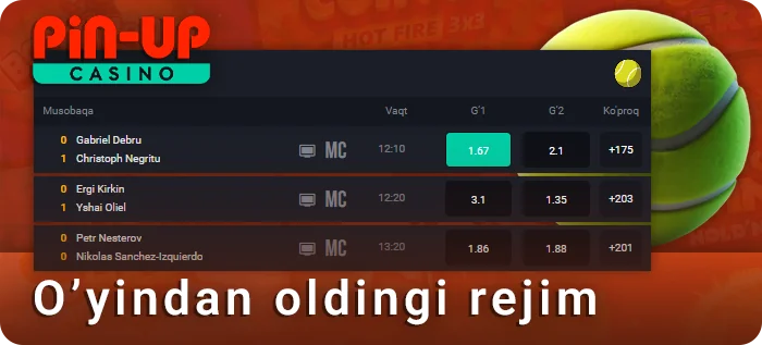 PIN Up O'zbekistonda prematchiga onlayn garovlar